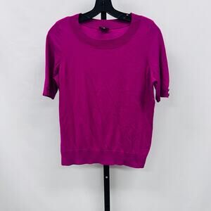 Talbots Petite Medium Short Sleeve Sweater Burgundy Solid with Ribbed Trim